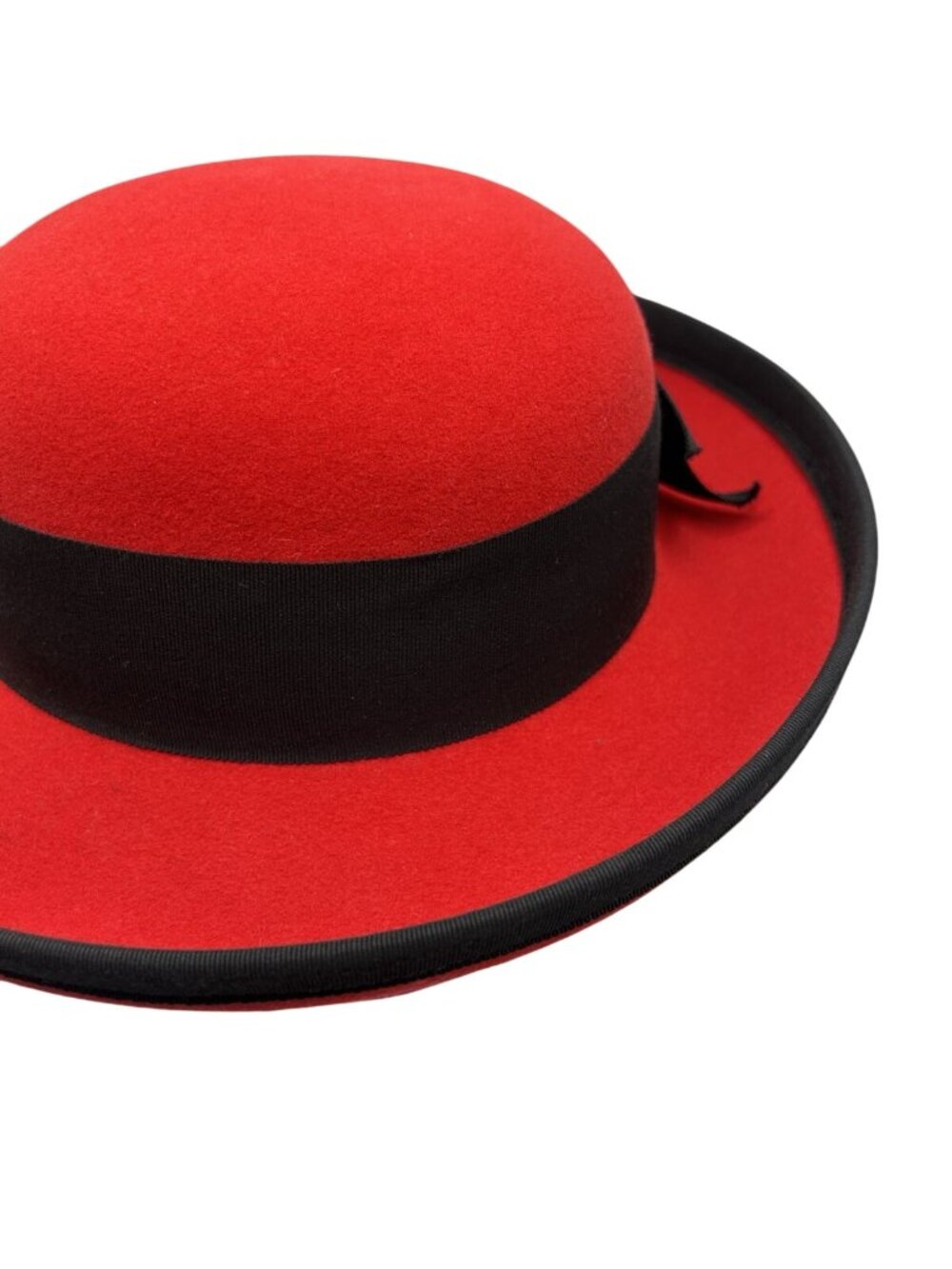 Vintage Adolfo II Red Wool Felt Hat Black Bow Heart Charm USA Excello Chic Style - Picture 16 of 16